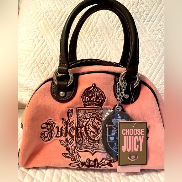 Juicy Couture Handbags - NEW 🌸Vintage Y2K Juicy Couture Pink Velour Bowler Bag Purse RARE to find new